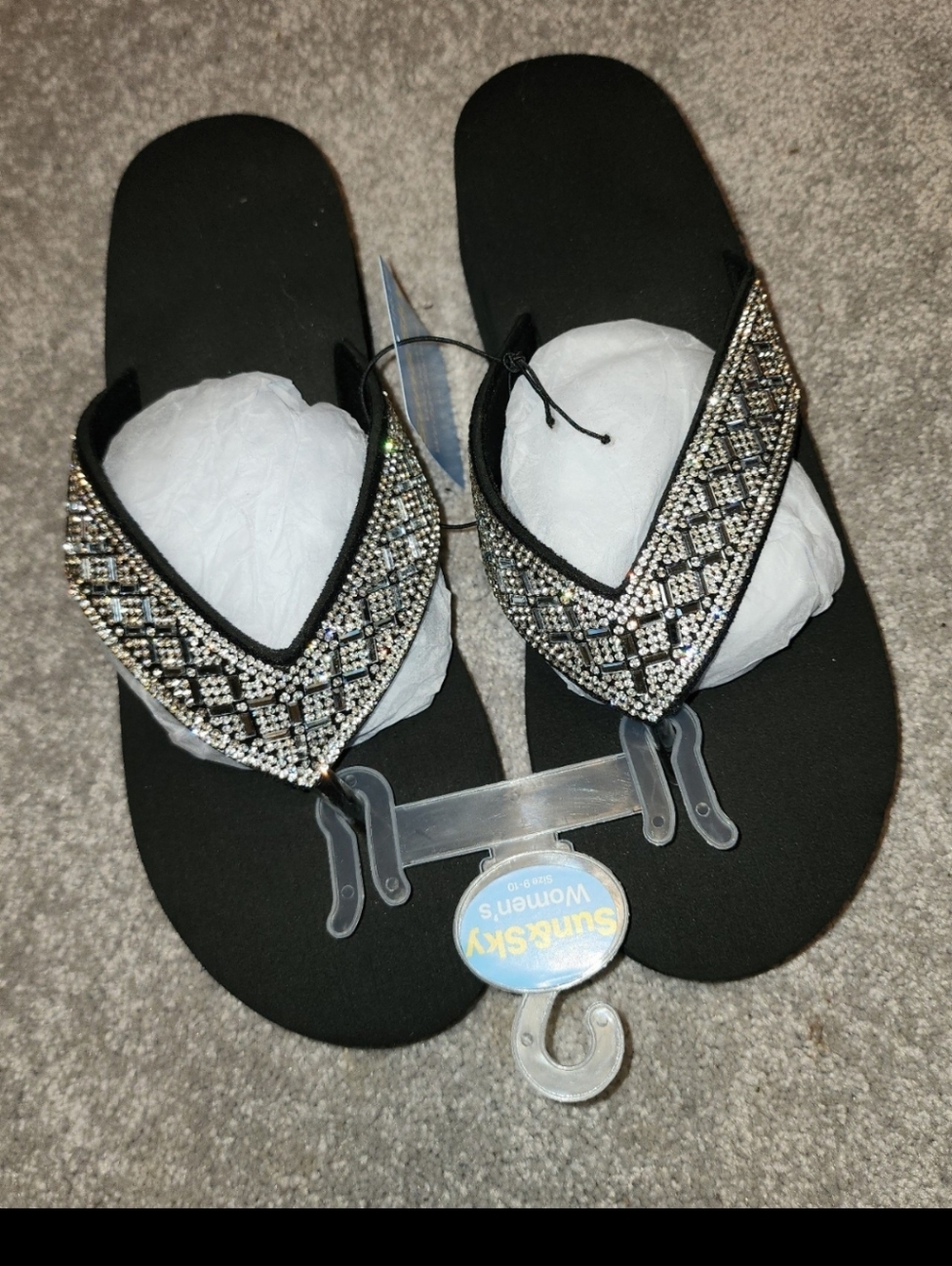 Sun & sky womens black wedge bling sandals size 9/10